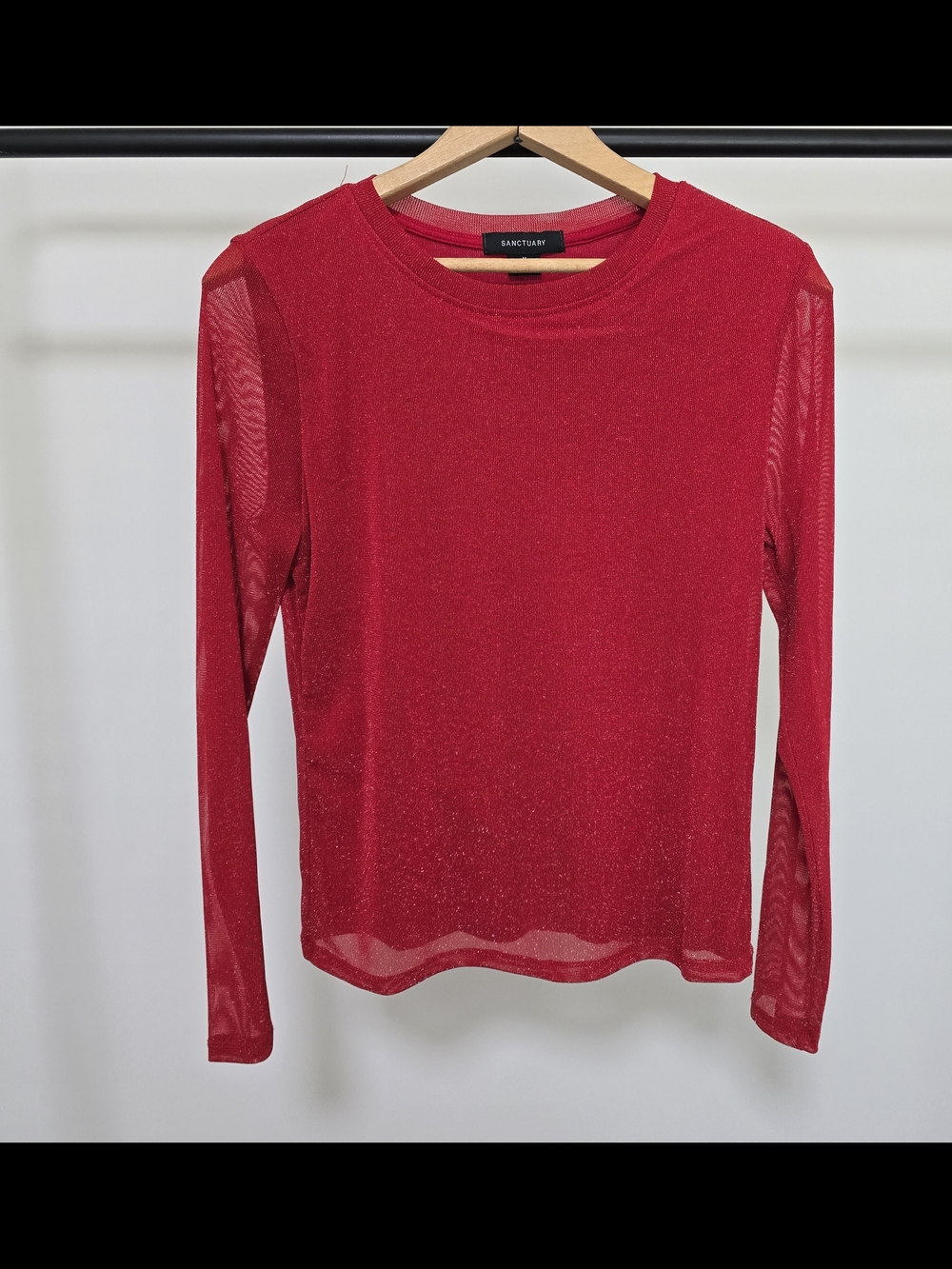 Sanctuary Sparkle Sheer Red Long-Sleeve Tee